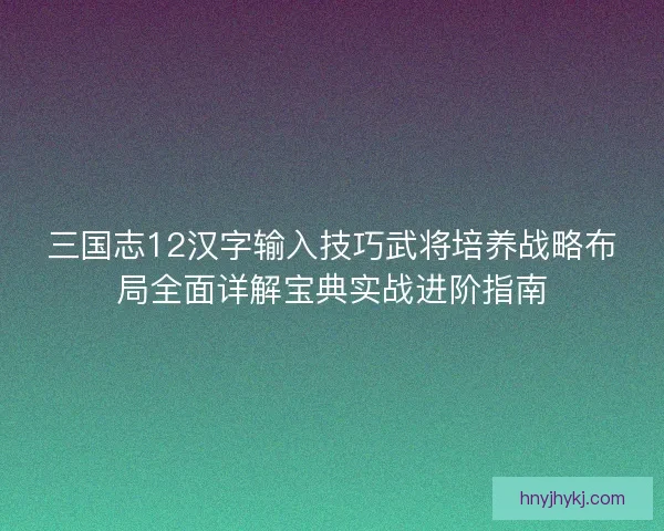 三国志12汉字输入技巧武将培养战略布局全面详解宝典实战进阶指南 三国志12汉字输入技巧武将培养战略布局全面详解宝典实战进阶指南