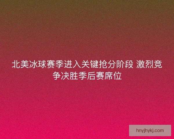 北美冰球赛季进入关键抢分阶段 激烈竞争决胜季后赛席位 北美冰球赛季进入关键抢分阶段 激烈竞争决胜季后赛席位